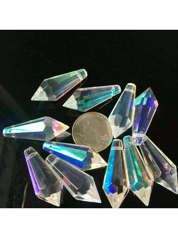 10PC 38MM AB Icicle Drops Crystal Prism Hanging Chandelier Pendant DIY Hanging