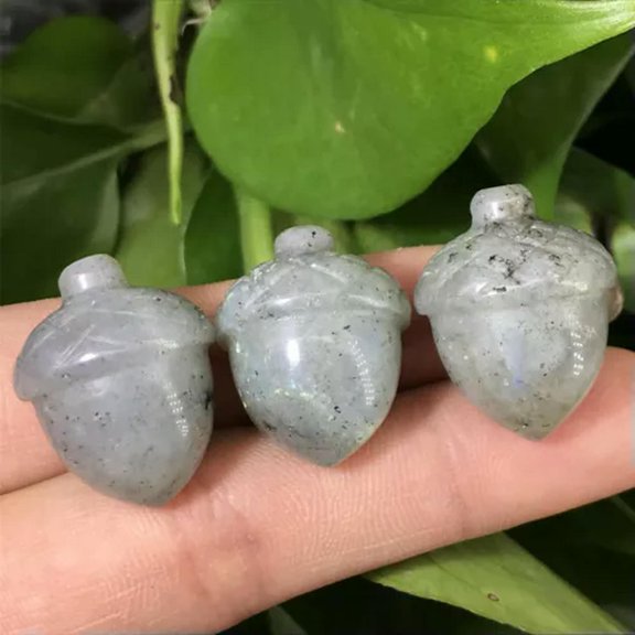 GKNET 10PCS Natural Stone Mixed Quartz Hand Carved Pine Nuts Crystal Healing 25mm-Labrador stone