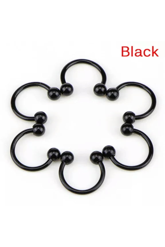 10PCS Stainless Steel Horseshoe Bar Lip Nose Septum Ear Ring Stud Piercing Se-Black-6mm