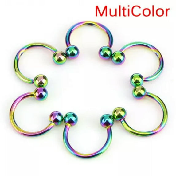 GKNET 10PCS Stainless Steel Horseshoe Bar Lip Nose Septum Ear Ring Stud Piercing Se-MultiColor-6mm