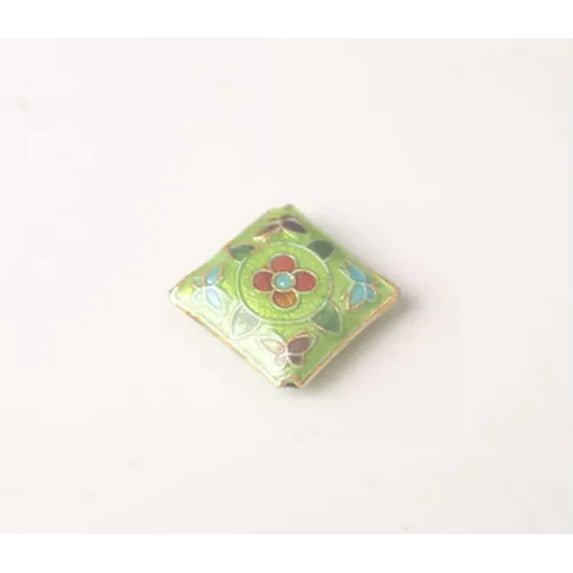 GKNET 10PCS of Cloisonne Enamel Diamond Flower Oval Cat Moon Elphant Squre Heart Beads-Flower Green Square 15mm