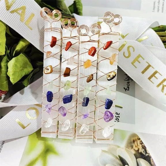 GKNET 10Pcs Copper Wire Wrap White Gypsum Selenite Crystal Polished Stone Healing Wand-default