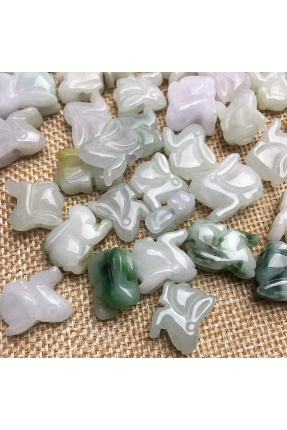 10Pcs Grade A Natural Jade Jadeite Lucky Rabbit Beads DIY Zodiac Rabbit Pendant-default