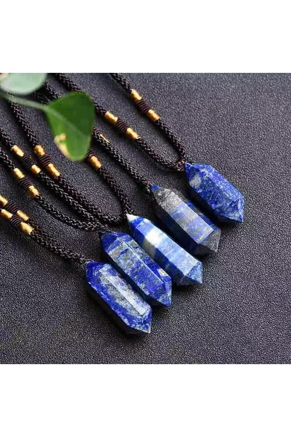 10Pcs Natural Lapis Lazuli Quartz Crystal Point Healing Obelisk Pendant Necklace-default