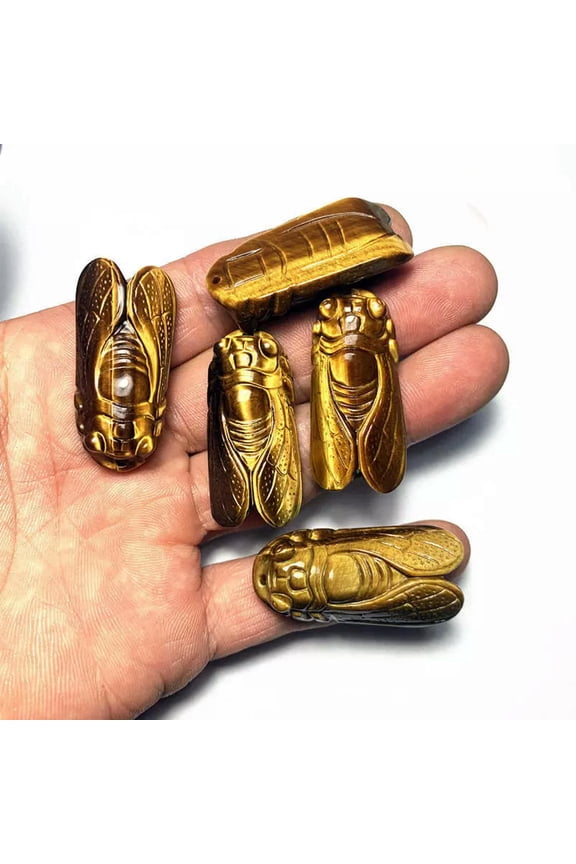 10Pcs Natural Rock Tiger Eye Stone Carved Cicada Quartz Crystal Pendant Healing-default