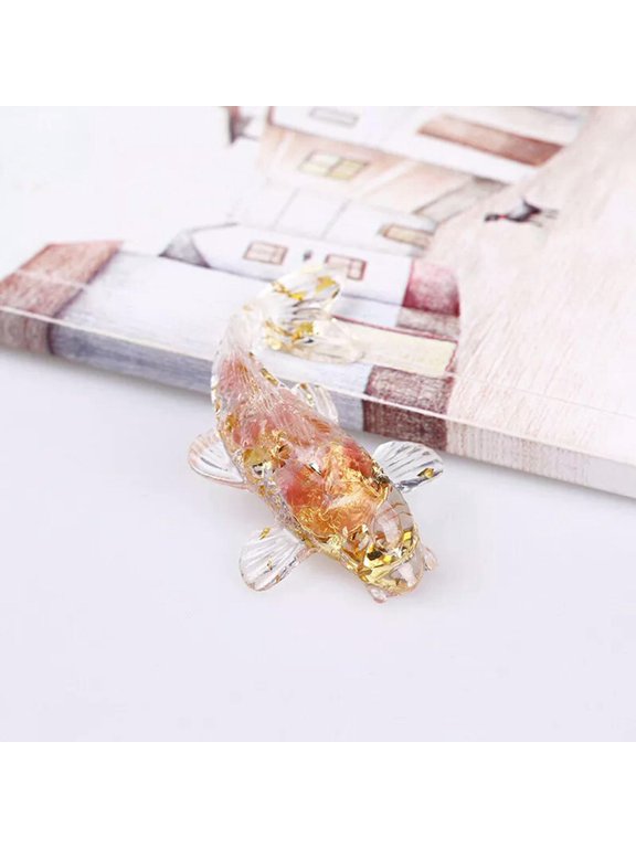 10Pcs Natural Rose Quartz Crystal Chip Stone Koi Carved Fancy Carp Resin Charms