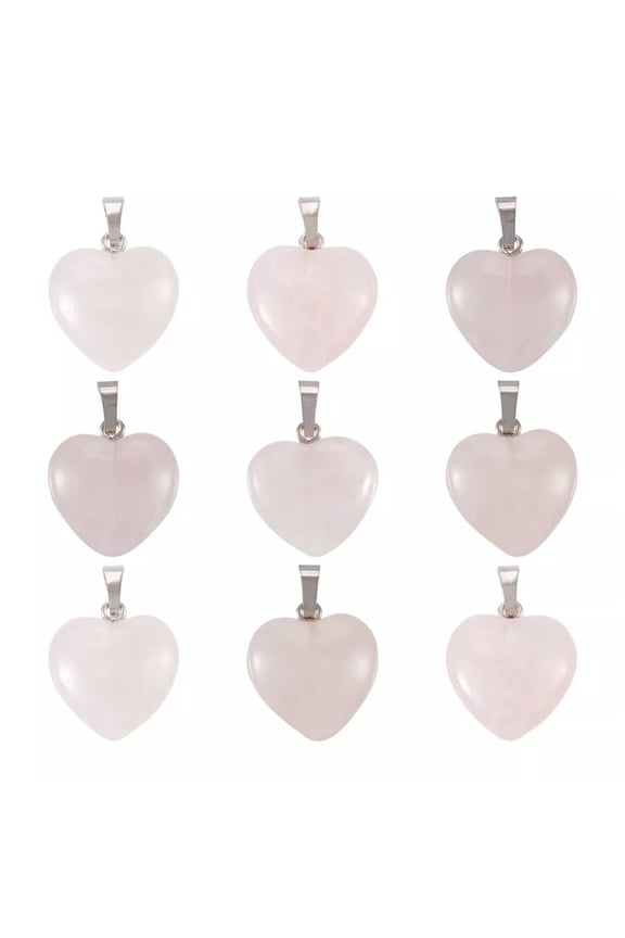 10Pcs Natural Rose Quartz Heart Gemstone Pendants 23x20mm Healing Stone Charms