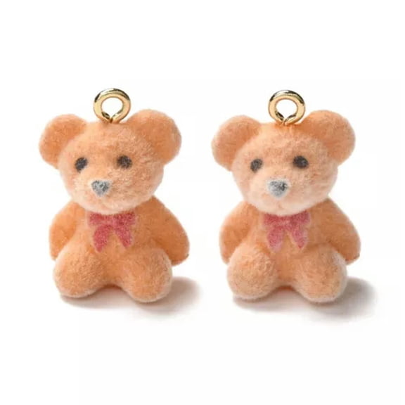 GKNET 10Pcs Resin Flocky Bear Pendants Mixed Color Delicate Jewelry Keychains Charms 26x17x16mm-Saddle Coffee