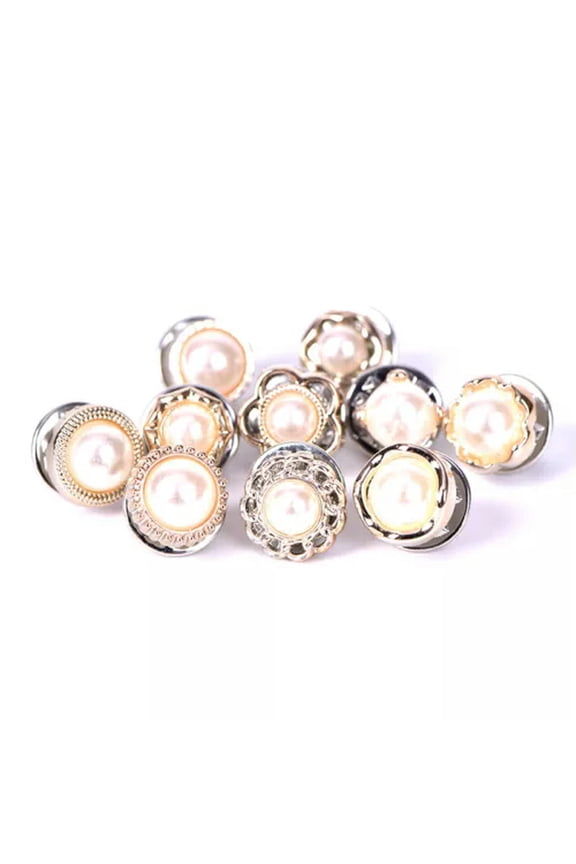 10Pcs/Set Mini Pearl Flowers Crystal Brooch Buttons Suit Shirt Lapel Collar WY4-Set1