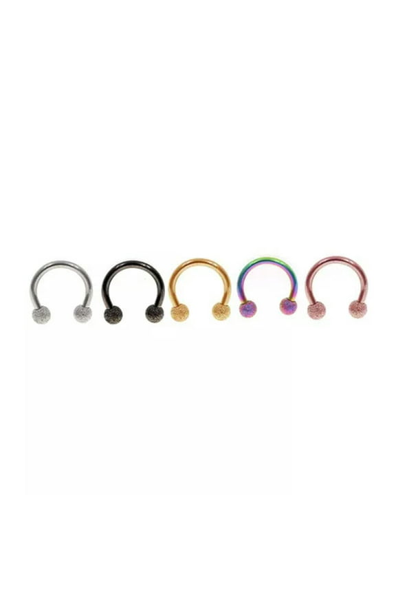 10Pcs Stainless Steel Horseshoe Bar Lip Nose Septum Ear Ring Stud Piercing Set-Frosted ball-Rainbow-16g (1.2 mm)-12 mm