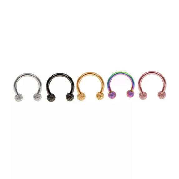 GKNET 10Pcs Stainless Steel Horseshoe Bar Lip Nose Septum Ear Ring Stud Piercing Set-Frosted ball-Rainbow-16g (1.2 mm)-12 mm