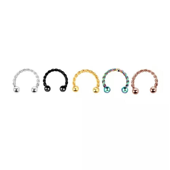 GKNET 10Pcs Stainless Steel Horseshoe Bar Lip Nose Septum Ear Ring Stud Piercing Set-Twist-Black-16g (1.2 mm)-6 mm