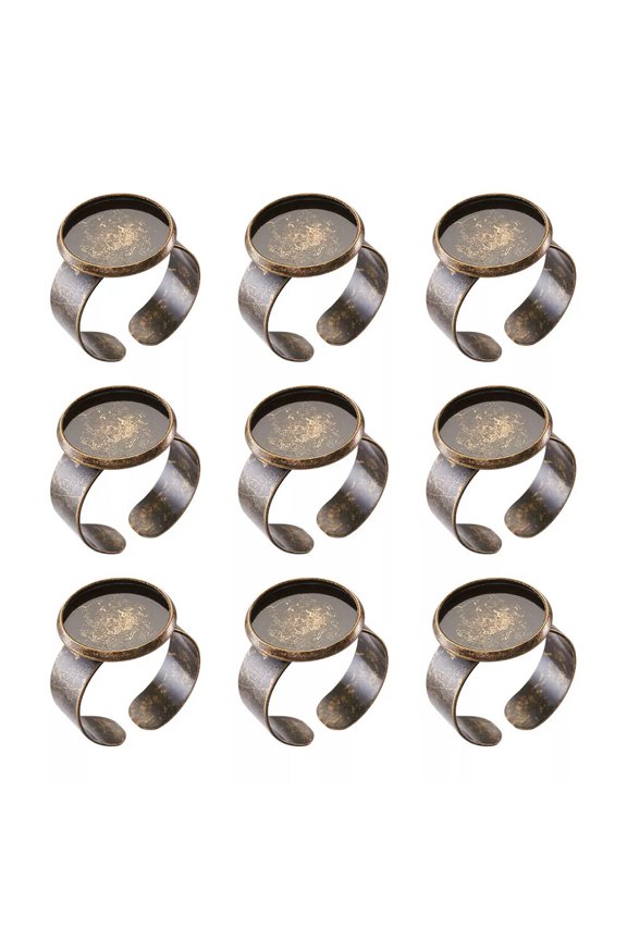 10X Antique Bronze Ring Shank Adjustable Pad Bases Blanks Round Tray: 14mm