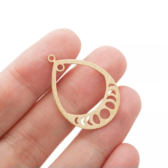 GKNET 10X Brass Textured Teardrop Moon Phase Earrings Connector for Jewelry
