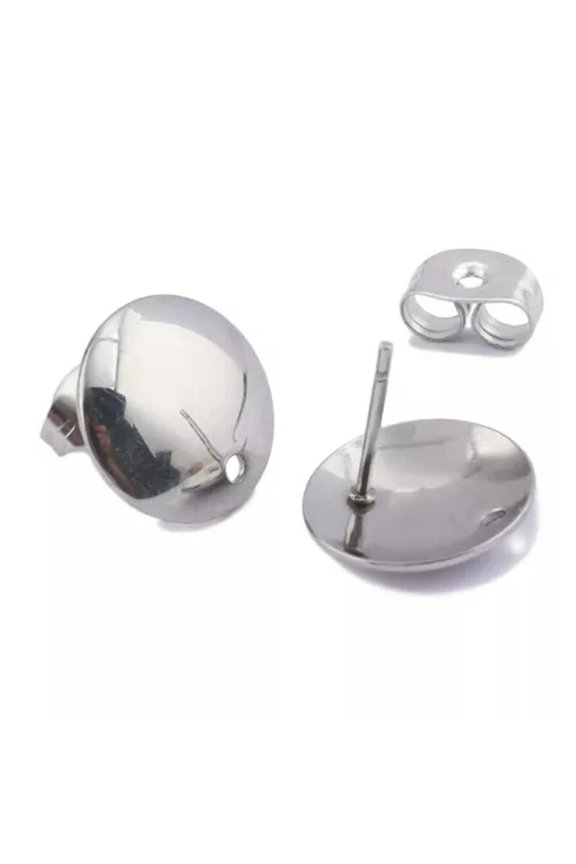 10X Gold Plated Stainless Steel Round Circle Stud Earrings Post Ear Connectors-Steel