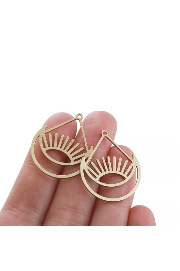 10X Raw Brass Evil Eye Moon Pendant Witchy Symbol Charms For Diy Delicate Jewelry Making