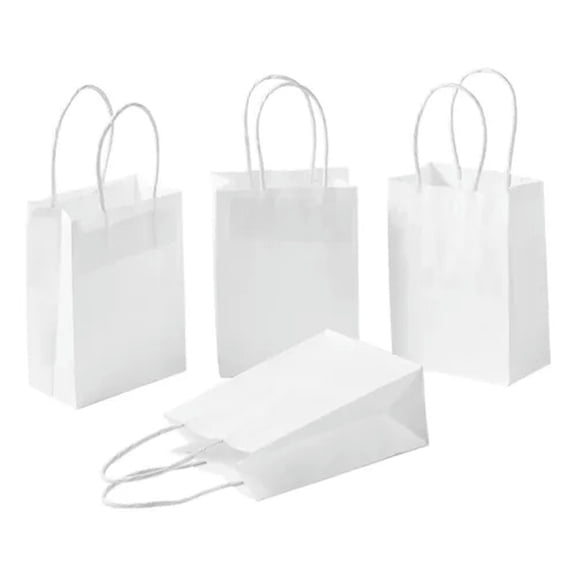 GKNET 10X Rectangle Kraft Paper Pouches Gift Shopping Bags with Handle Recyclable-White-21x15x8cm