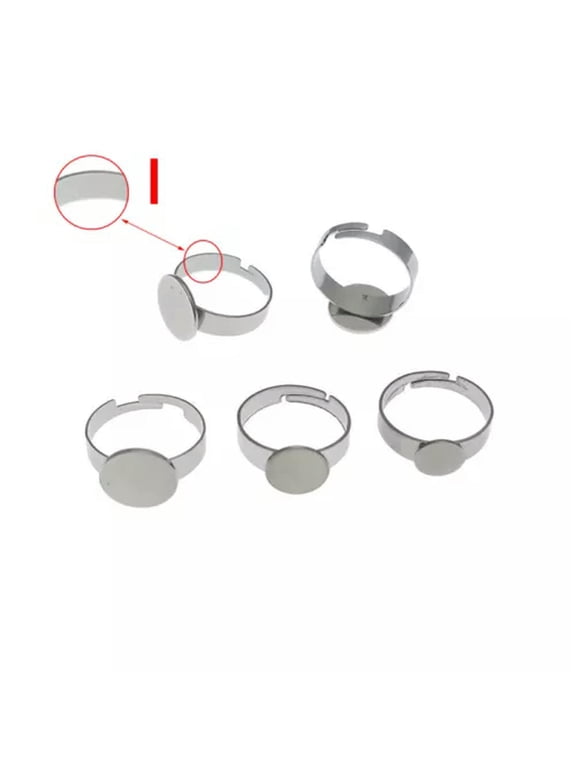 10X Stainless Steel Adjustable Ring Blank With Round Pad Ring Base Bezel Setting-Flat-15mm