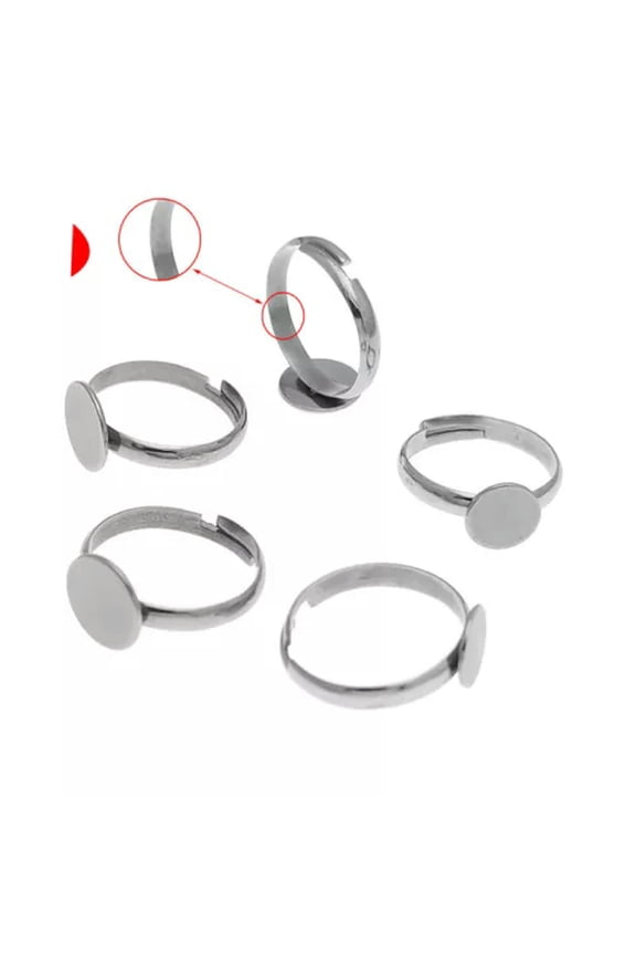 10X Stainless Steel Adjustable Ring Blank With Round Pad Ring Base Bezel Setting-Half-8mm