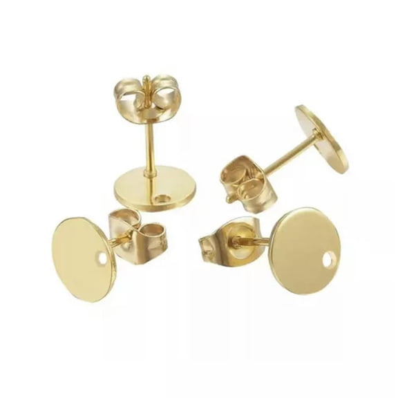 GKNET 10X Stainless Steel Circle Earring Post Flat Round Disc Stud Earring Components-Gold plated-10mm