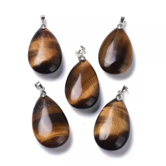 GKNET 10X Teardrop Stone Pendants Chakra Gemstone Rock Charms 35x20mm for Necklace-Tiger Eye