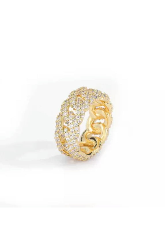 10mm Hip Hop Bubble Cuban Chain Ring 18K Real Gold Plated Delicate Jewelry Cool Men Gift-Gold-10