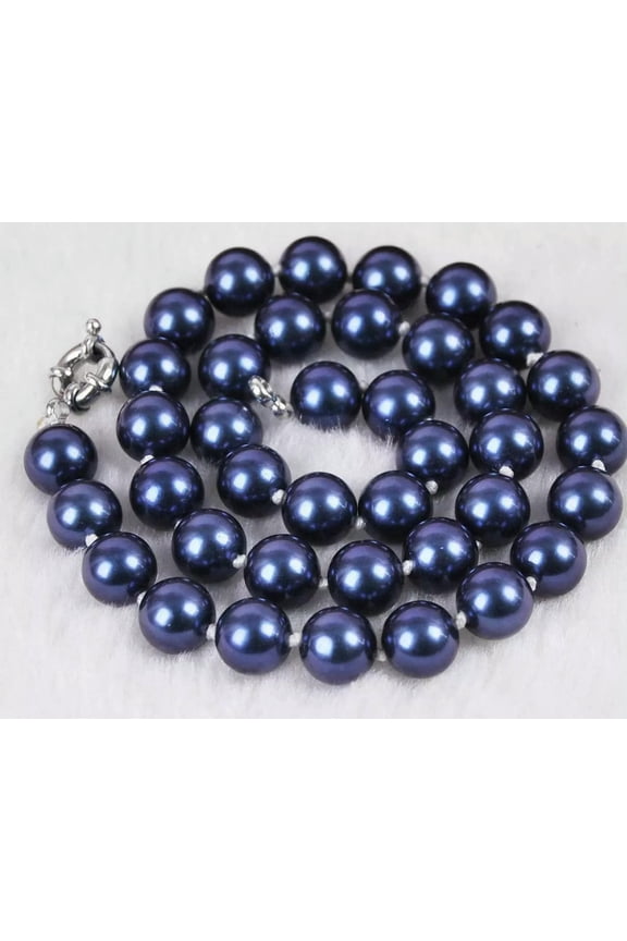 10mm South Dark Blue Shell Pearl Round Beads Necklace 18" AAA##HL042