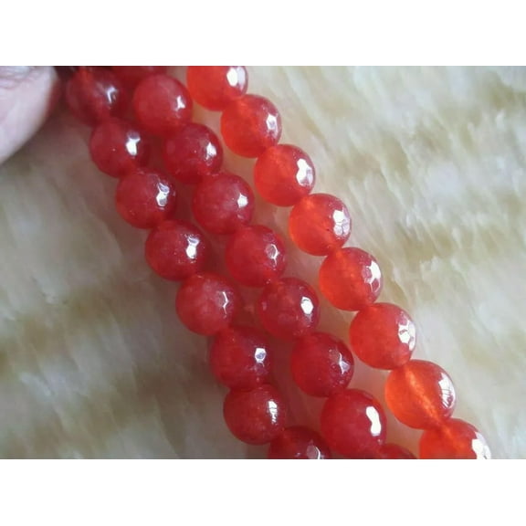 GKNET 10mm faceted orange Round Ruby Gemstones Loose Beads 15"HL716