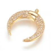 GKNET 10pc Brass Cubic Zirconia Pendants Crescent Moon 18K Gold Plated 17x18mm