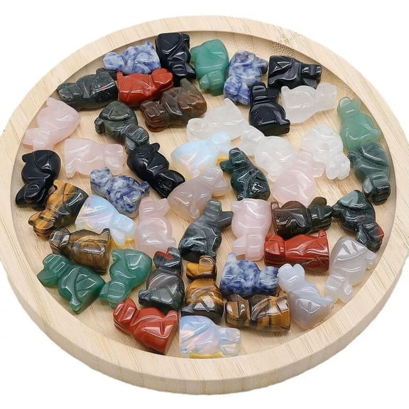 GKNET 10pcs 1" Mixed Natural Quartz Crystal Dog Carved Skull Reiki Healing Random
