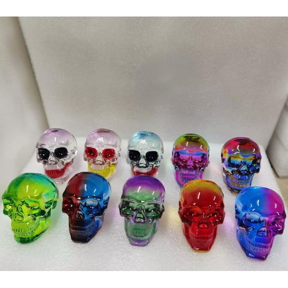 GKNET 10pcs 2" Carved Rainbow Glass Crystal Skull Sculpture Reiki Home Decoration