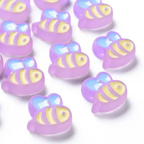 GKNET 10pcs Acrylic Bee Enamel Beads Frosted Flying Honeybee Loose Bead 23.5x26x9mm-Plum