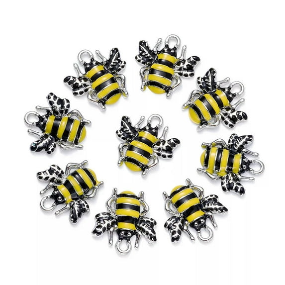 GKNET 10pcs Alloy Enamel Bee Pendants Insect Loose Dangle Charms Yellow 18x17mm