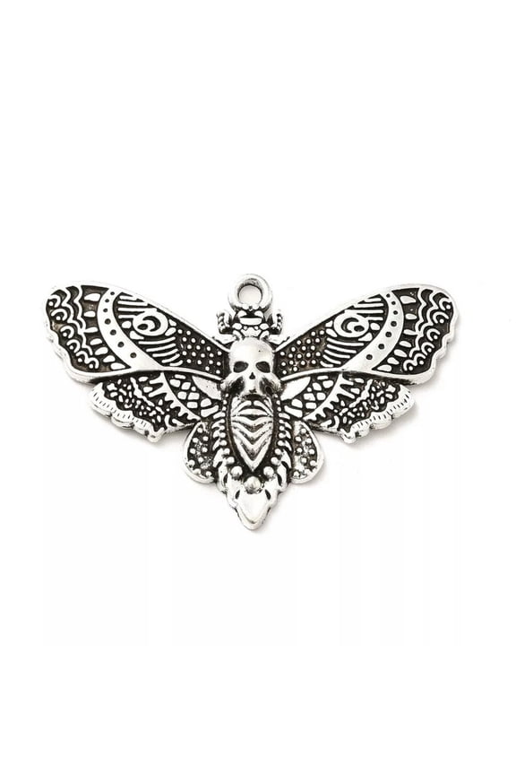 10pcs Alloy Moth Gothic Charms Skull Skeleton Head Pendants Antique Silver