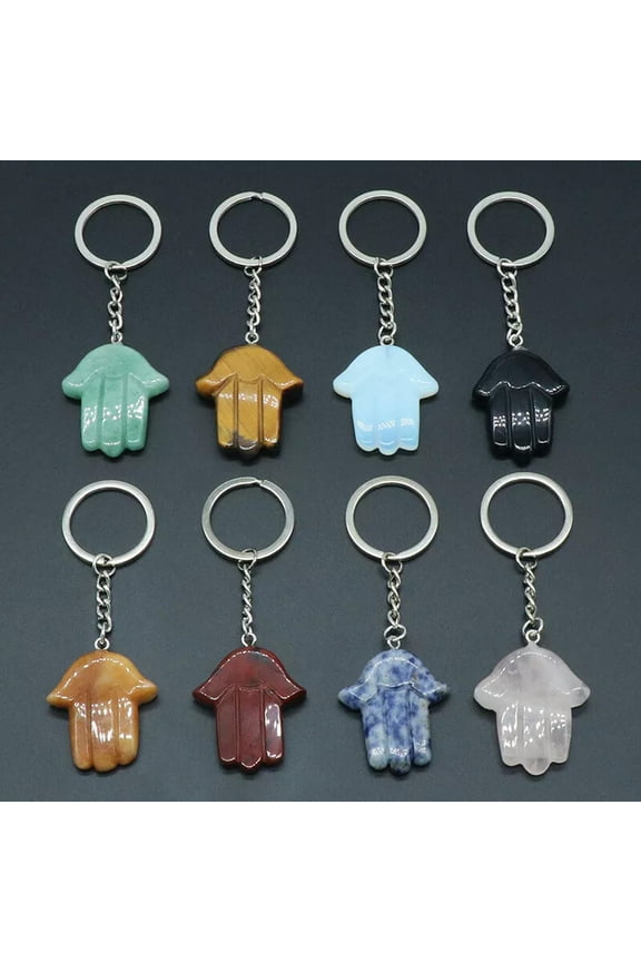 10pcs Gemstone Healing Crystal Reiki Chakra Carved Hand Pendant Keychain