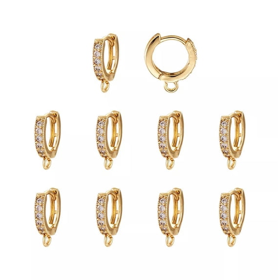 GKNET 10pcs Gold Plated Cubic Zirconia Hoop Earrings Round Lever Back Earring Findings