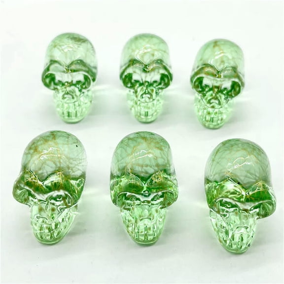 GKNET 10pcs Green Line Glass Crystal Skull Mineral Reiki Healing Ornaments