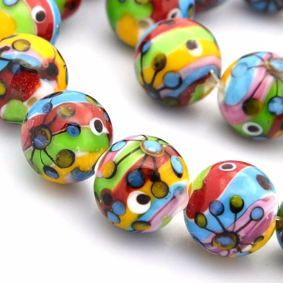 GKNET 10pcs Multi-Color Lampwork Round Beads Colorful 16mm Loose Spacer Bead