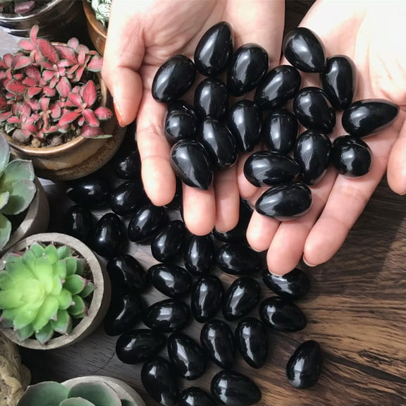 GKNET 10pcs Natural Obsidian Eggs Quartz Crystal No Hole Mineral Carved Skull Reiki