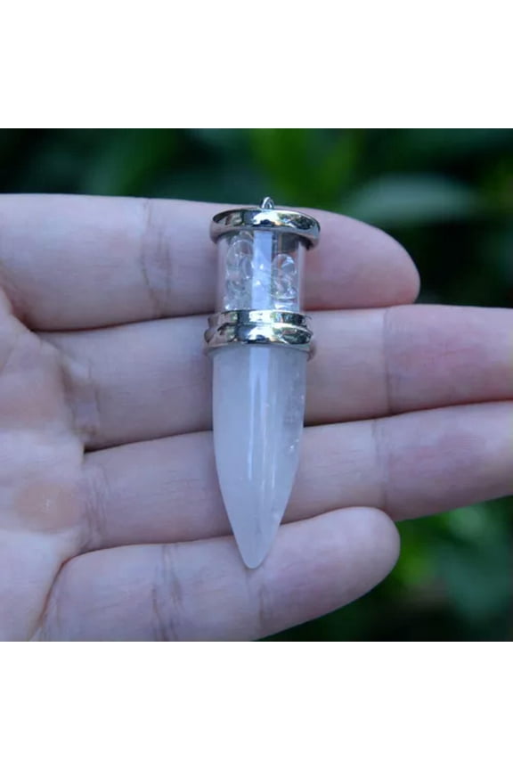 10pcs Natural Stone Bullet Pendant Crystal Quartz Bead Energy Healing Amulet-Clear Quartz