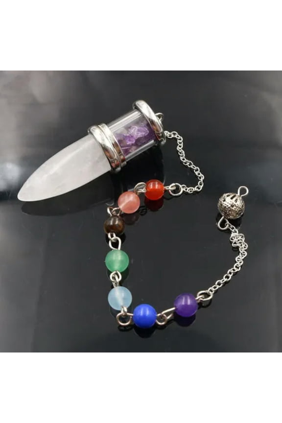 10pcs Natural Stone Chakra Pendulum Pendant Energy Power Reiki Healing Amulet-Clear Quartz & Amethyst