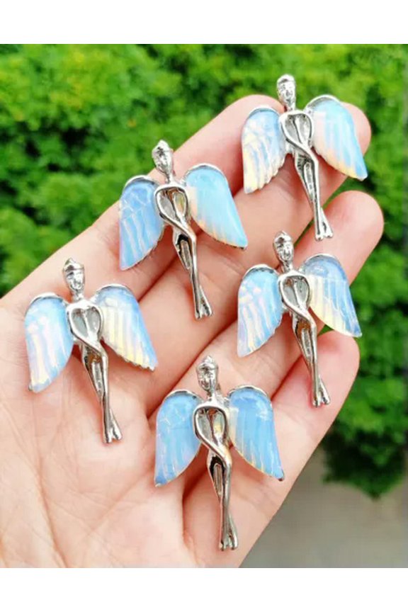 10pcs Opal Gems Stone Angel Pendants Chakra Reiki Healing Amulet
