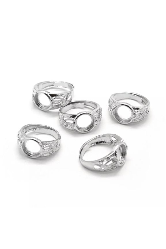 10pcs Platinum Pad Ring Settings Adjustable Brass Ring Shanks 10mm Tray