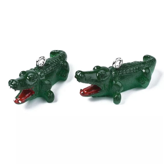 GKNET 10pcs Resin Pendants Crocodile Animal Theme Charms 12~13mm DIY Crafts Jewelry