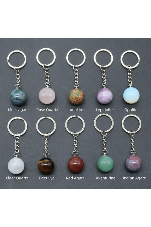 10pcs Round Ball Key Chain Natural Quartz Crystal Chain Gemstone Reiki