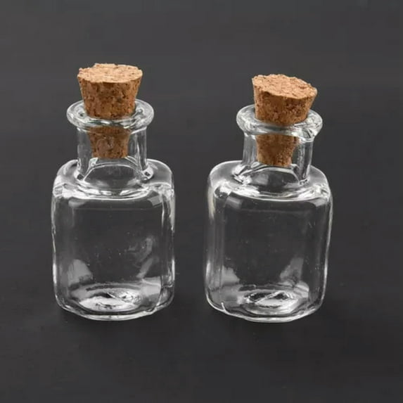 GKNET 10pcs Small Mini Glass Bottles Jars with Cork Stopper Multi Color Wishing Bottle-Square - Clear