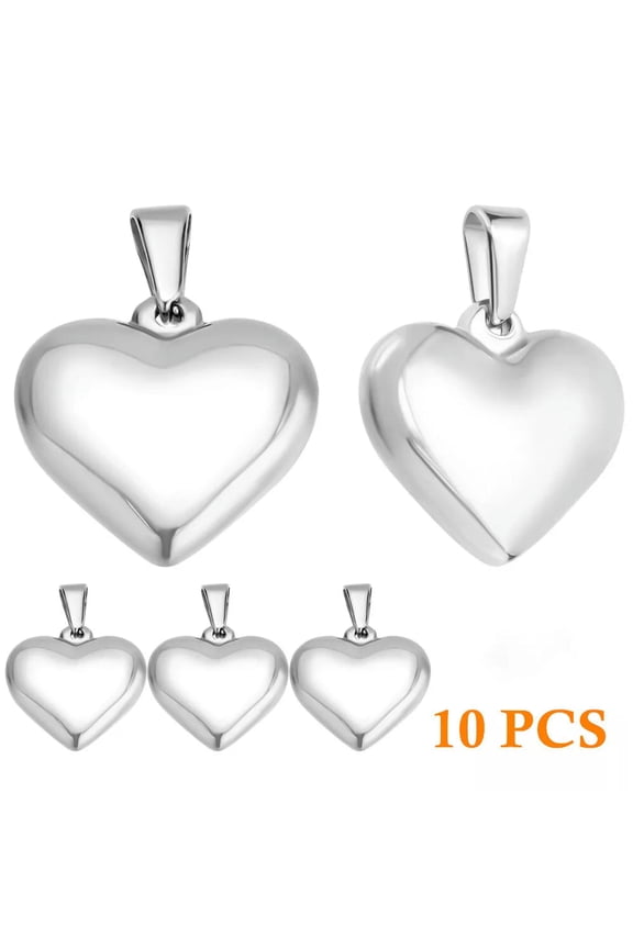 10pcs Stainless Steel Heart Pendants 20mm Smooth Charm for Valentine Gift