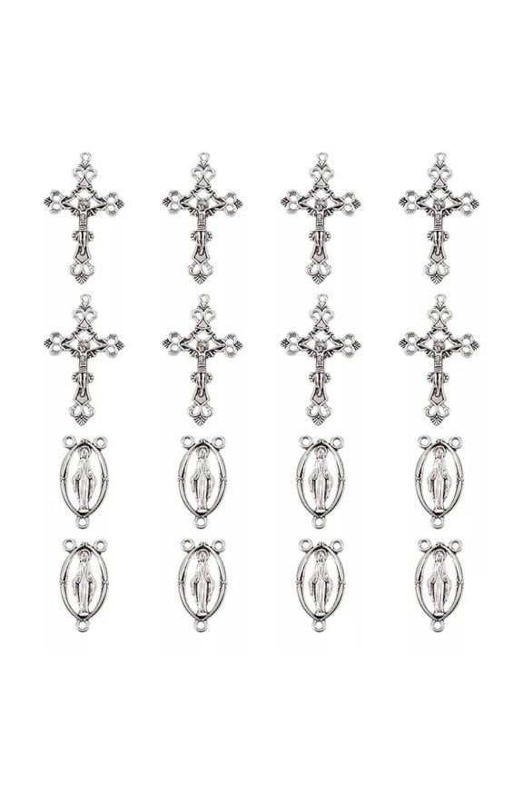 10sets Rosary Cross Charms and Center Miraculous Medal Set Cross Pendants