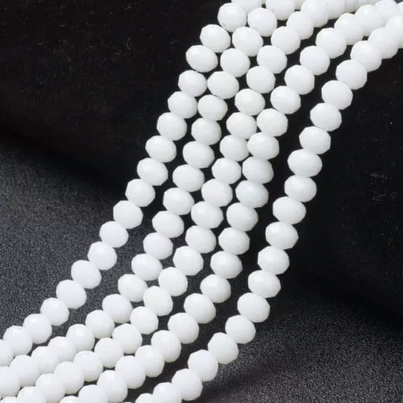 GKNET 10strands Faceted Glass Crystal Beads Rondelle Opaque 4/6/8mm Assorted Color-4x3mm (125pcs/strand)-White