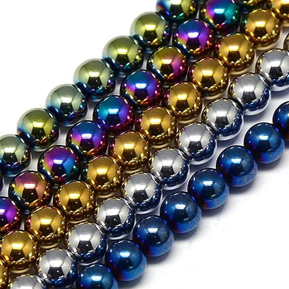 GKNET 10strands Hematite Beads Round Mixed Color 6mm Non-magnetic Gemstone Beads